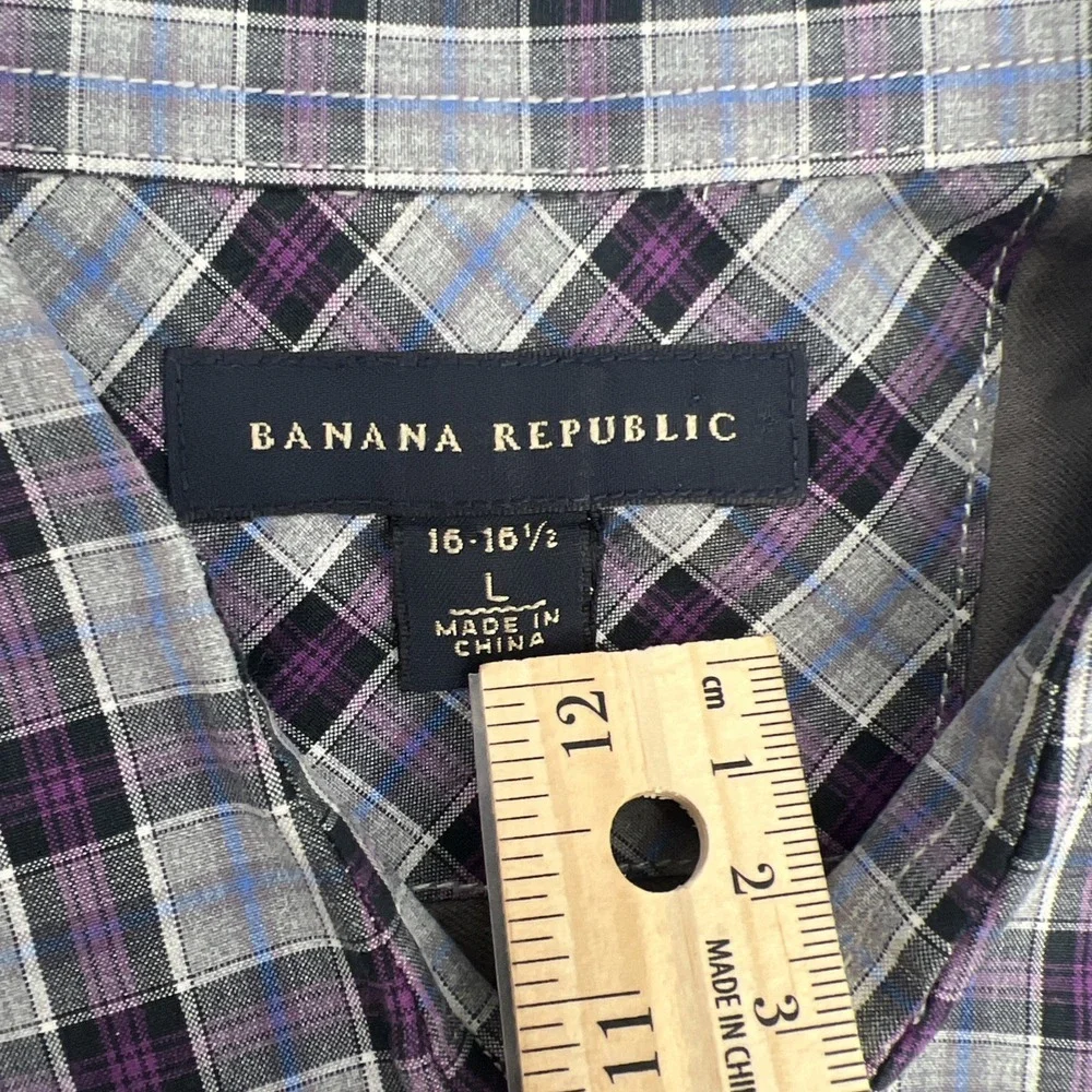 Banana Republic Purple Mens Plaid‎ Button Up Shirt Size Large 16-16 1/2